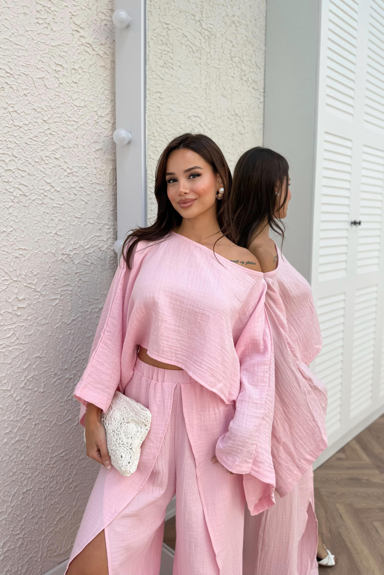 Müslin Bluz Pantolon Takım - PEMBE
