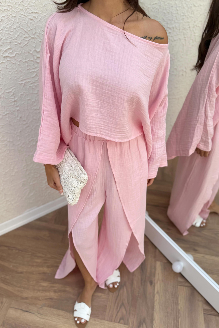 Müslin Bluz Pantolon Takım - PEMBE