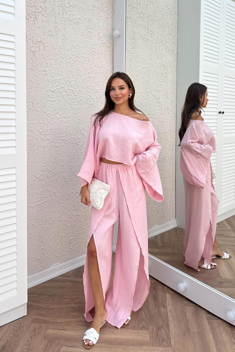 Müslin Bluz Pantolon Takım - PEMBE