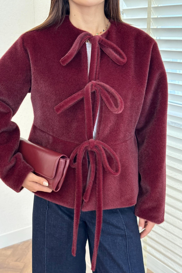 Önden bağlamalı Kimono Ceket - BORDO