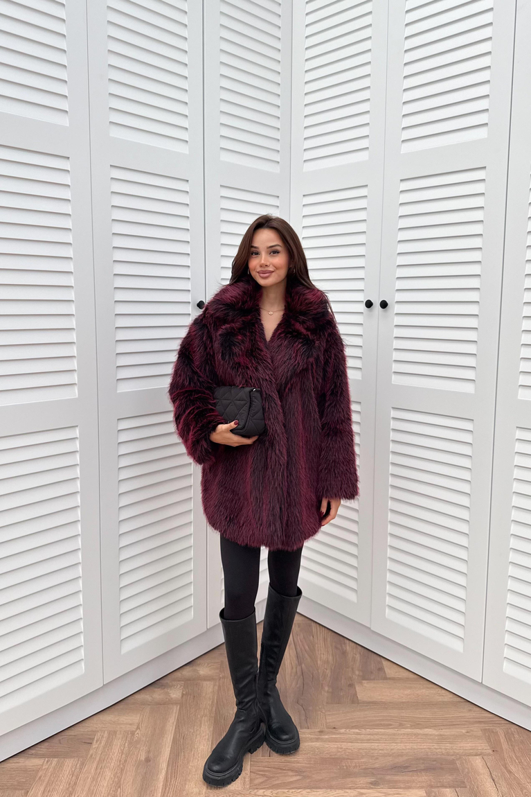 Premium Kürk Kaban - BORDO