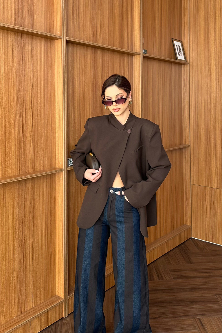 Tek Düğme Detaylı Blazer Ceket - KAHVE