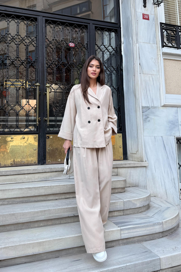 Tensel Blazer Pantolonlu Takım - VİZON