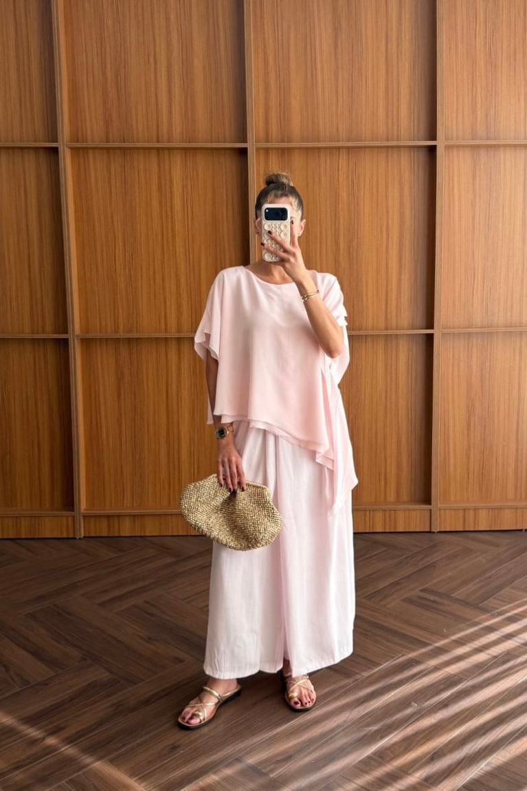 Tensel Etekli Pantolon - PEMBE