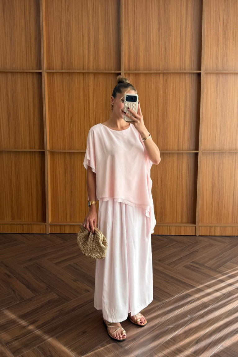 Asimetrik Kesim Bluz - PEMBE