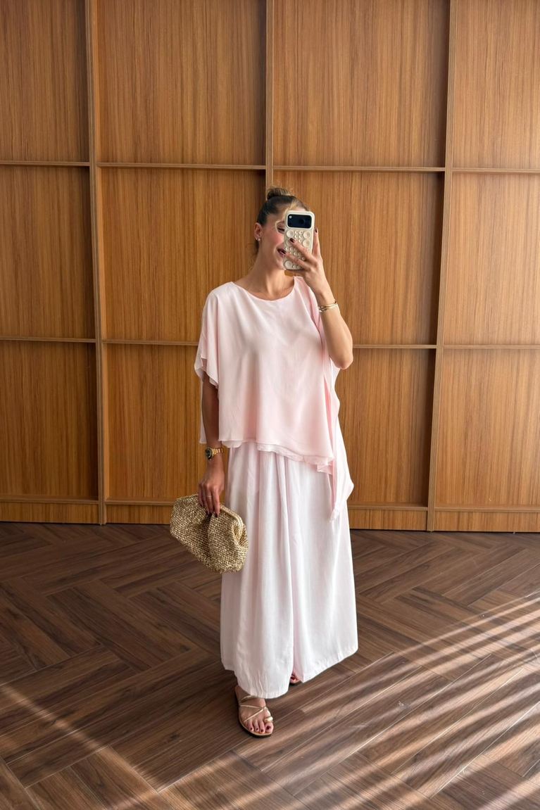 Asimetrik Kesim Bluz - PEMBE