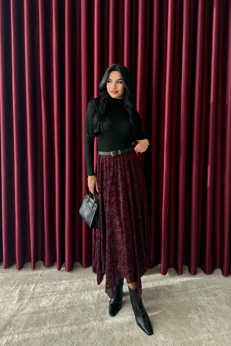 Asimetrik Tül Etek - BORDO