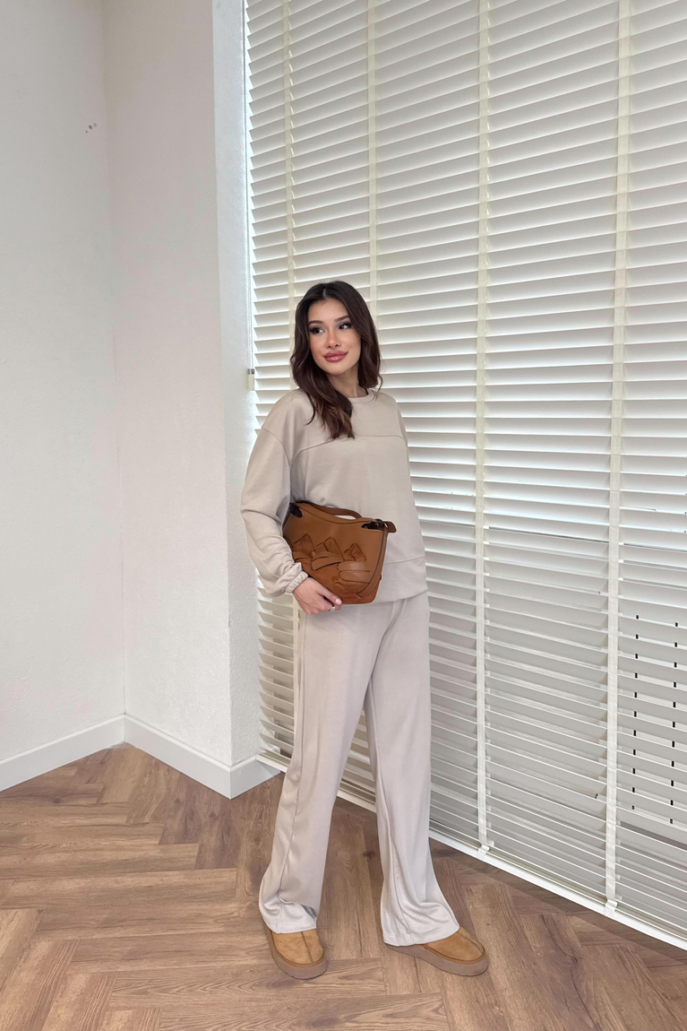 Basic Modal Pantolonlu Takım - BEJ