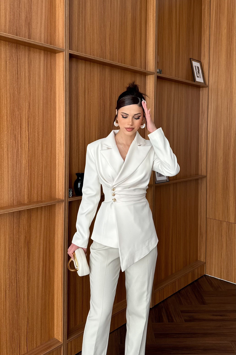 Belden Oturtmalı Blazer Ceket - EKRU