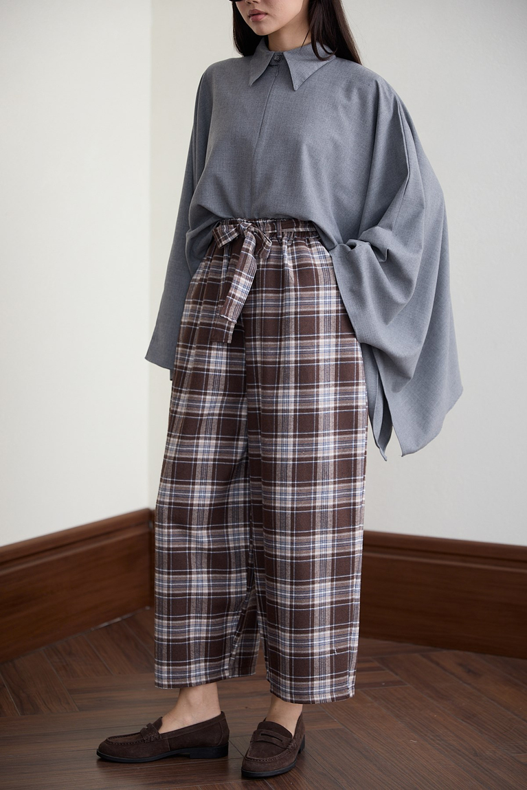 Beli Kemerli Ekose Pantolon - KAHVE