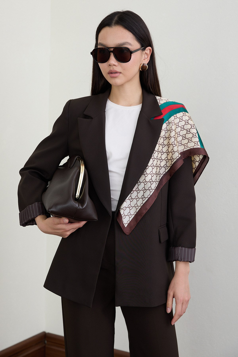 Çizgili Astarlı Blazer Ceket - KAHVE