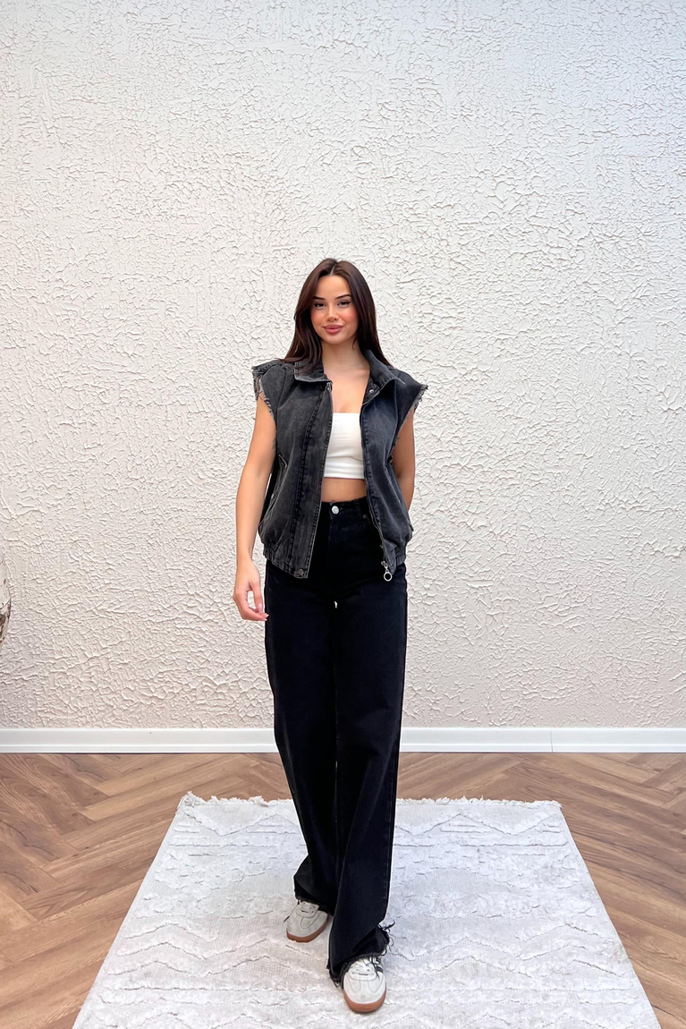 Denim Kot Yelek - SİYAH