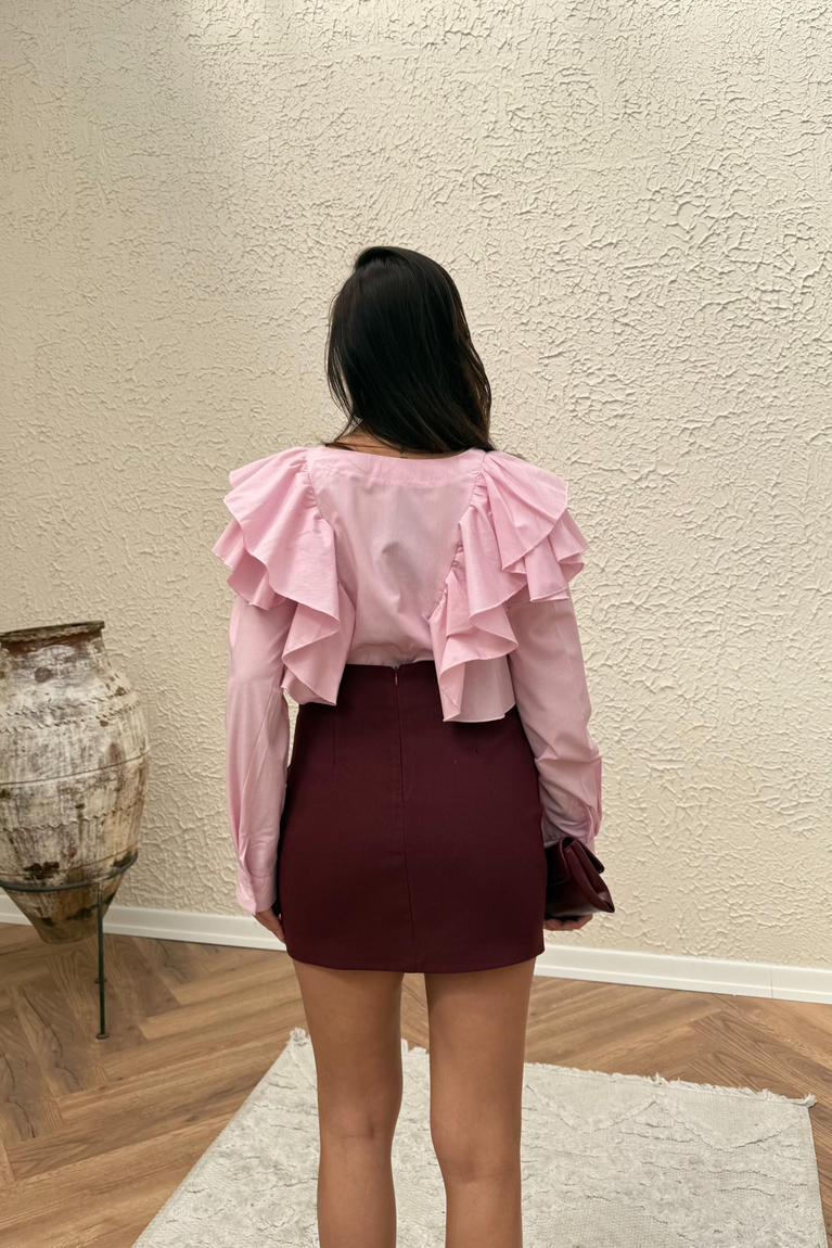 Düz Kesim Mini Etek - BORDO