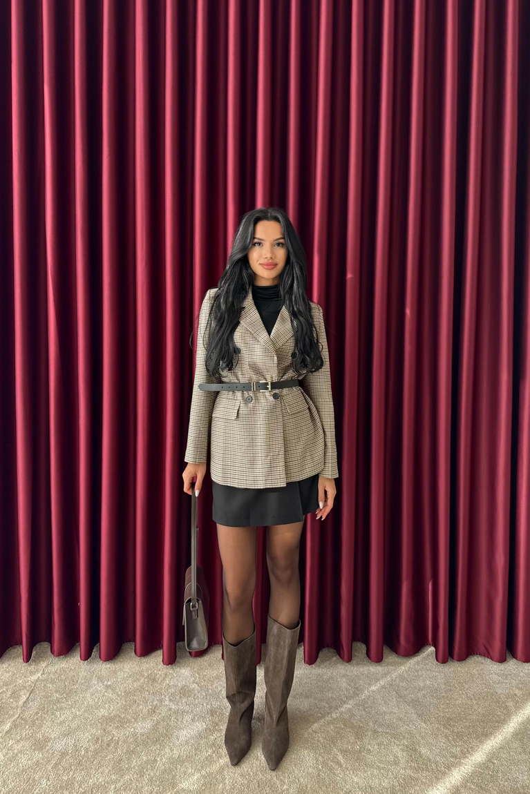 Ekose Blazer Ceket - SİYAH