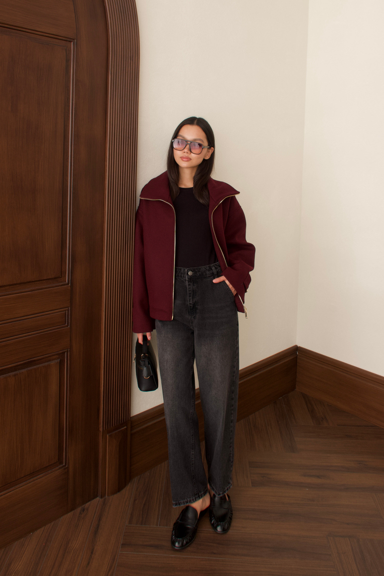 Fermuarlı Kaşe Kaban - BORDO