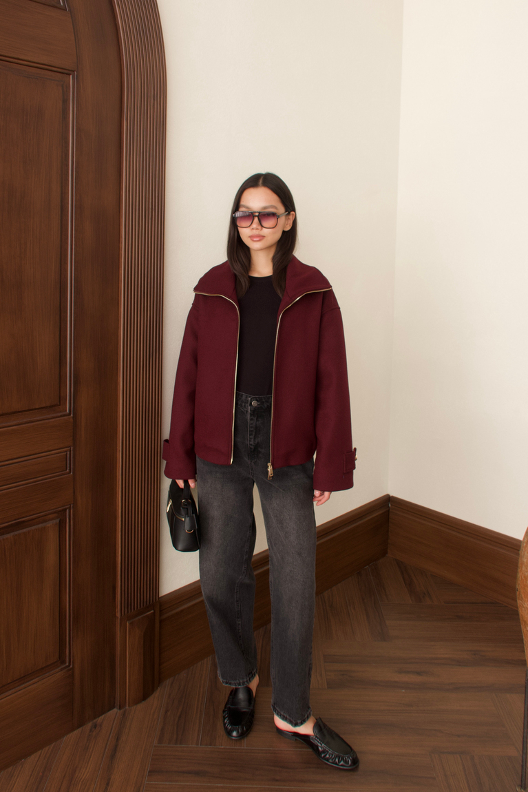 Fermuarlı Kaşe Kaban - BORDO