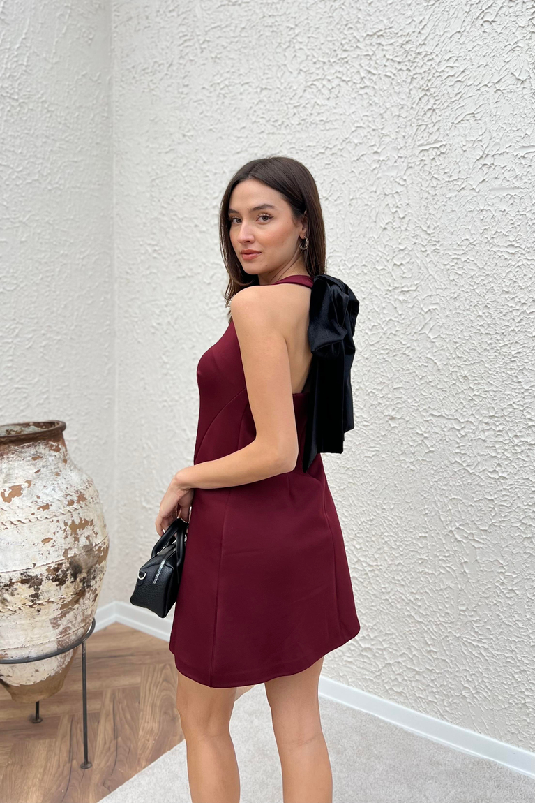 Fiyonk Detaylı Elbise - BORDO