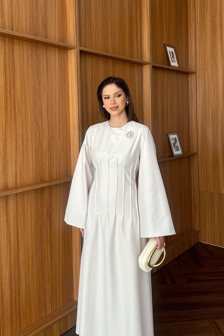 Gold Aksesuarlı Poplin Elbise - BEJ