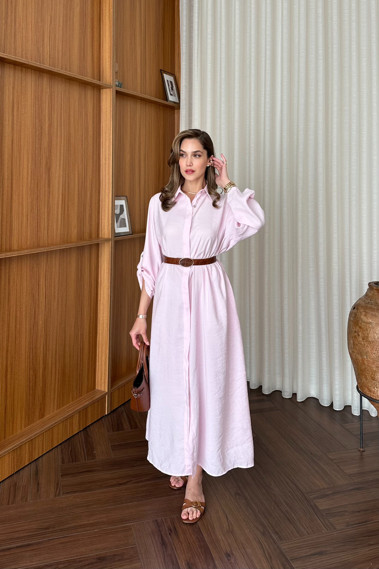 Gömlek Elbise - PEMBE