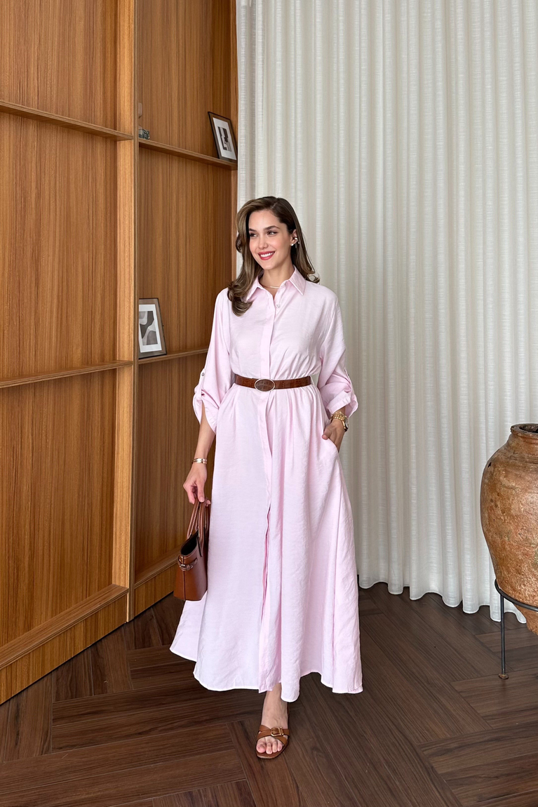 Gömlek Elbise - PEMBE