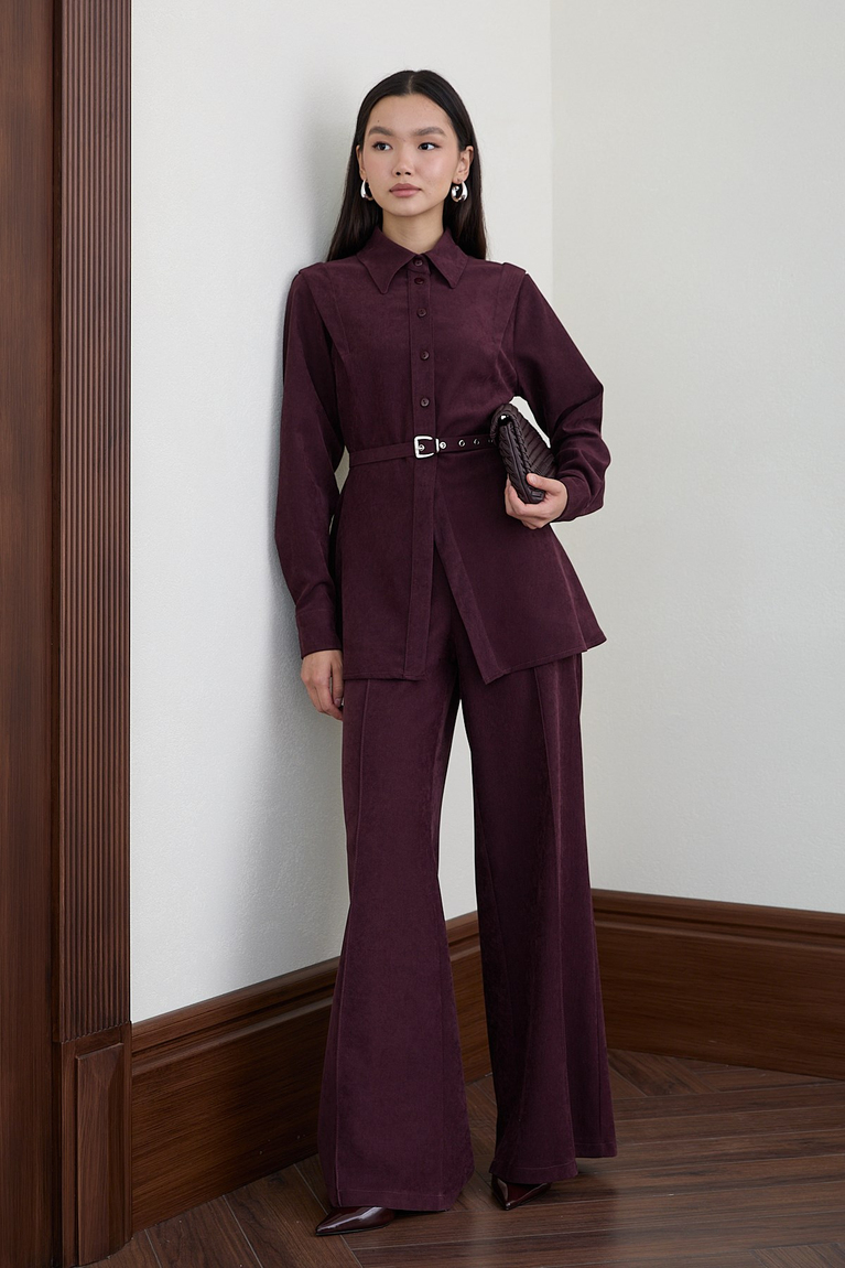 Kemerli süet Pantolonlu Takım - MÜRDÜM