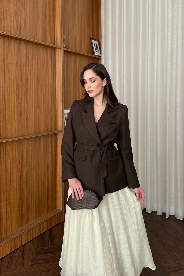 Keten Blazer  Ceket - KAHVE