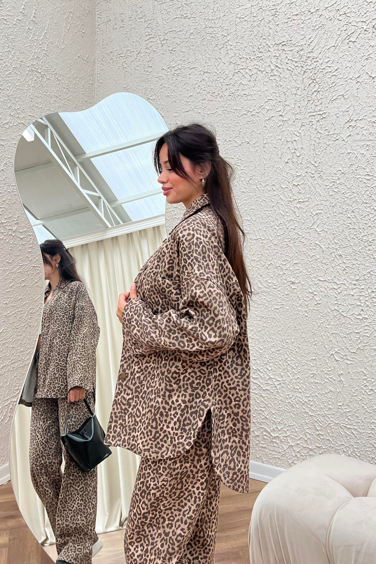 Leopar Desenli Pantolonlu Takım