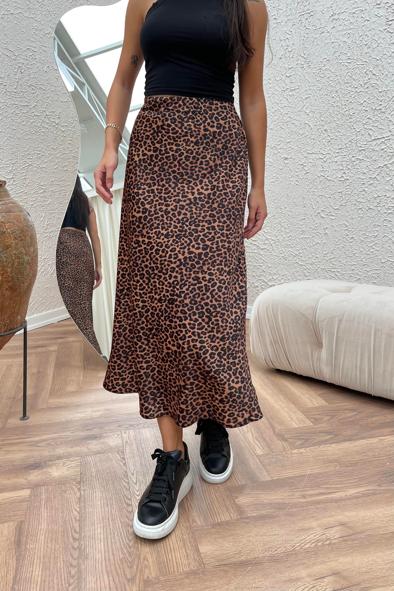 Leopar Desenli Saten Etek