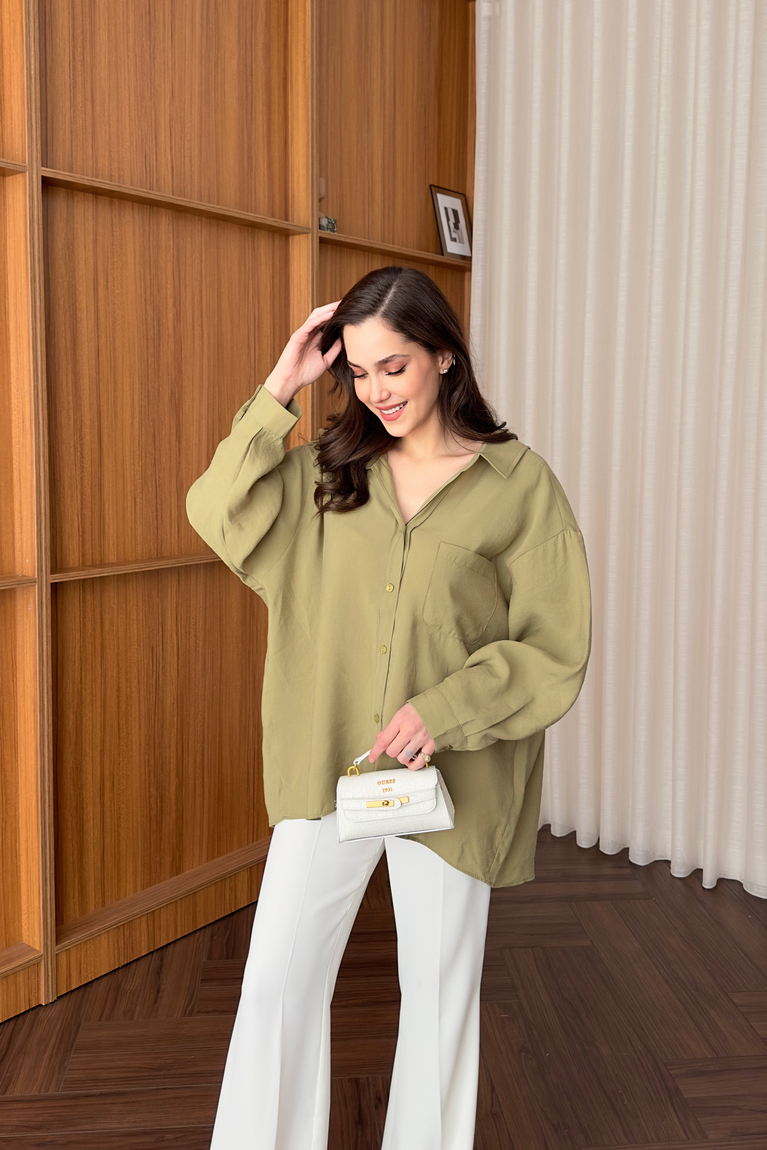 Modal Oversize Gömlek - HAKİ