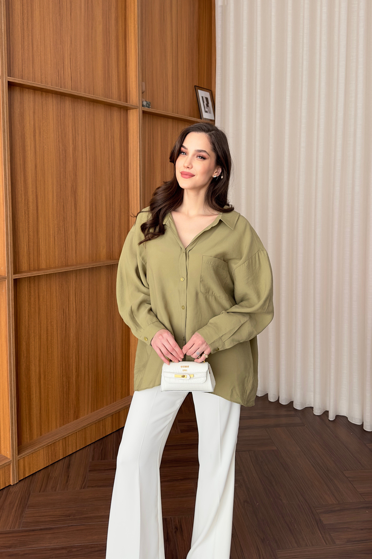 Modal Oversize Gömlek - HAKİ