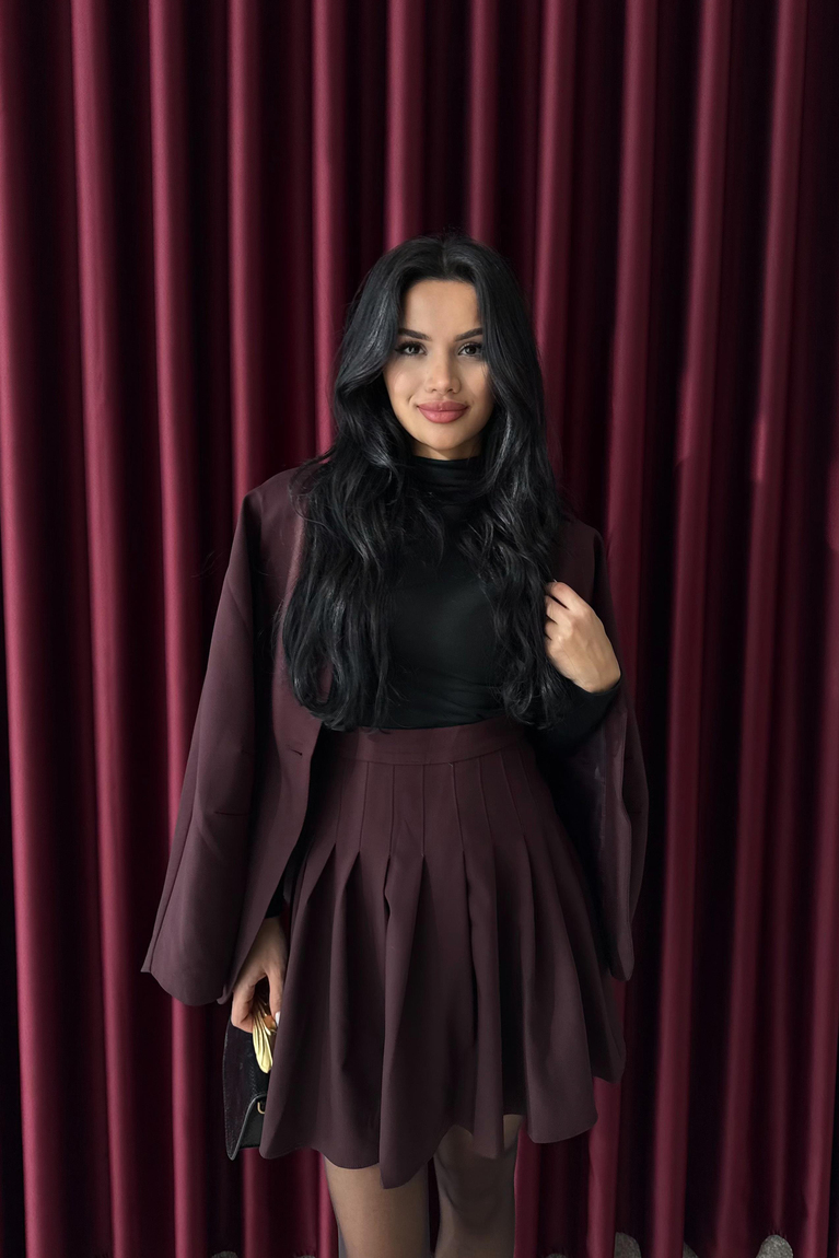 Pileli Mini Etek - BORDO