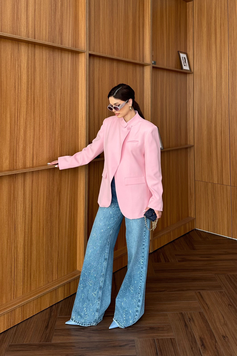 Tek Düğme Detaylı Blazer Ceket - PEMBE