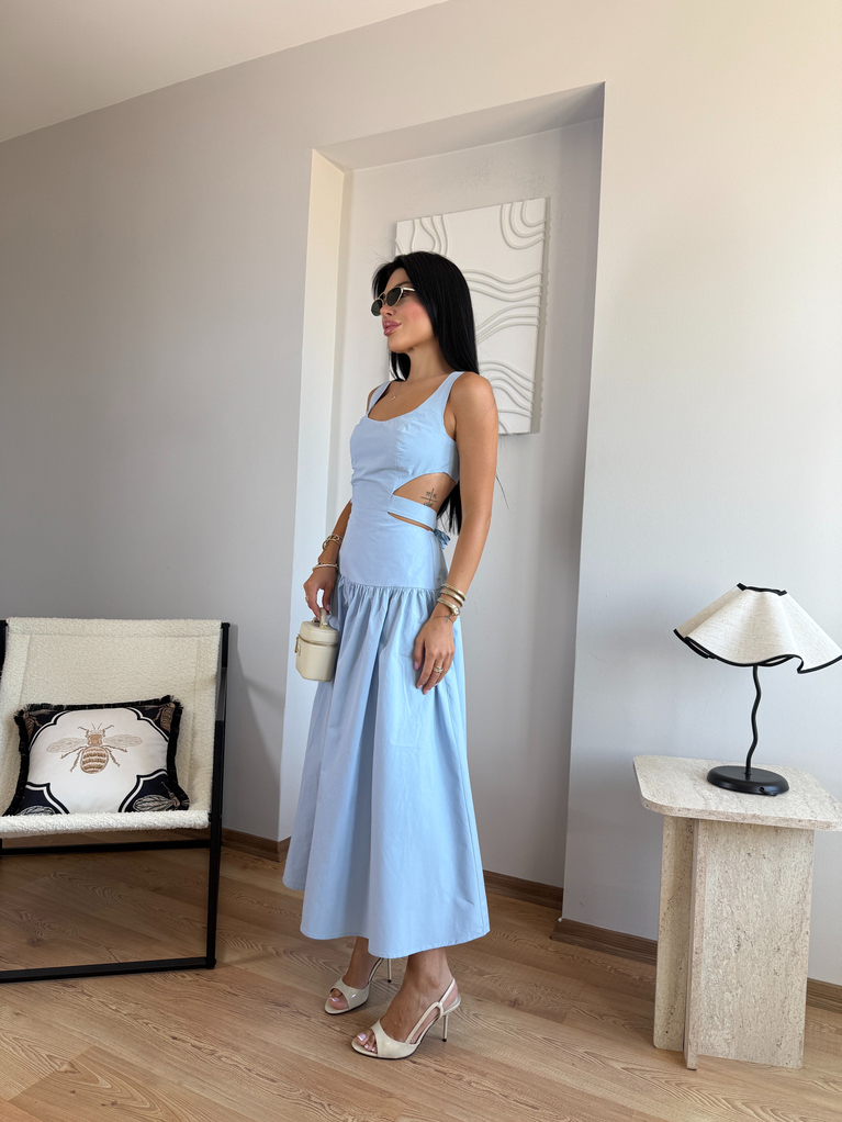 BEBE MAVİSİ TASARIM POPLİN SIRT DETAYLI ELBİSE
