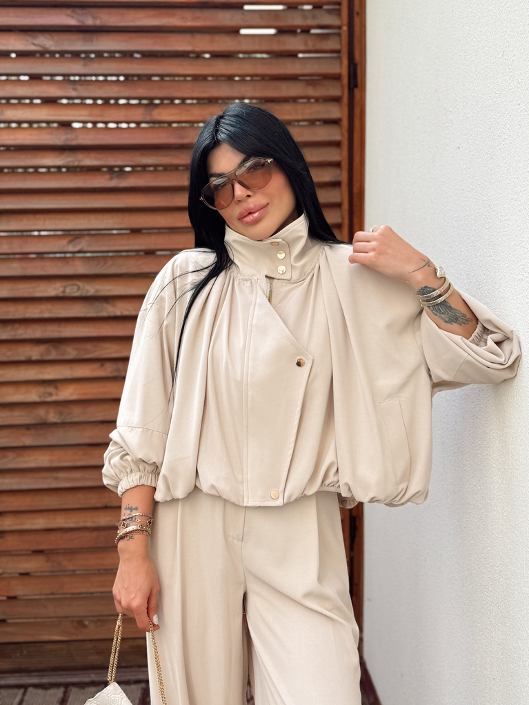 BEJ GOLD DÜĞME DETAYLI BOMBER TAKIM
