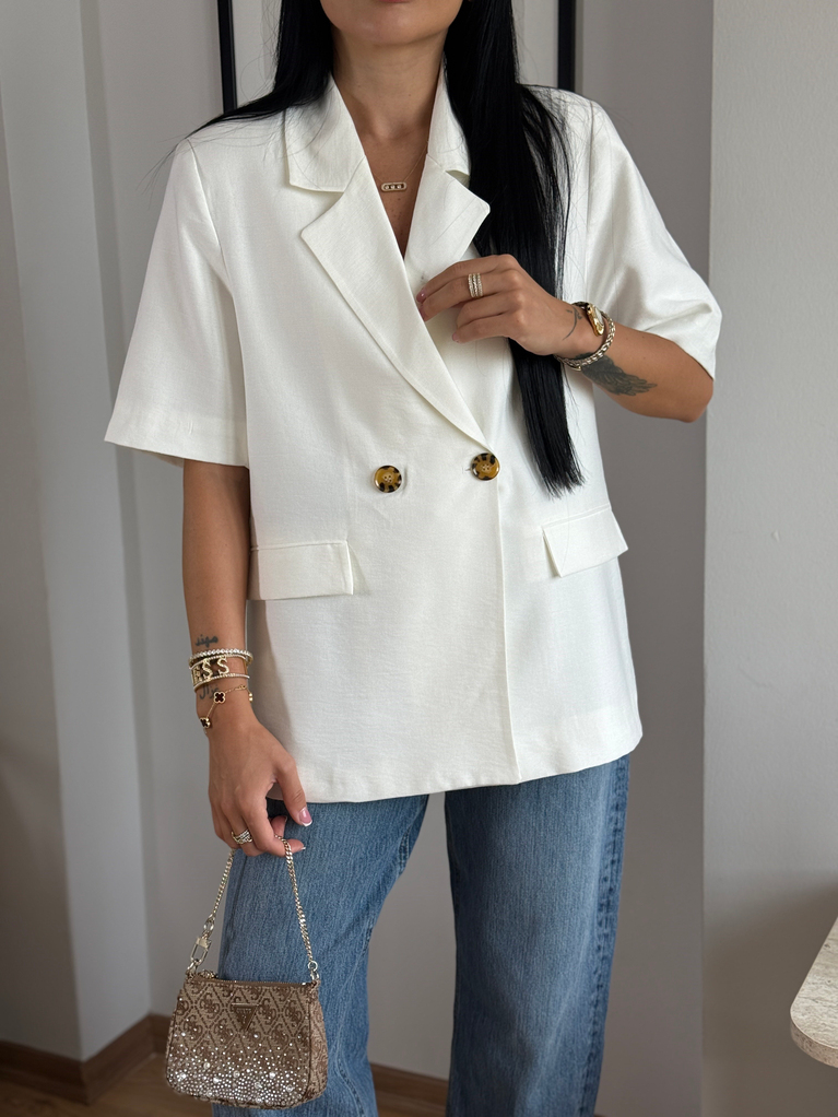 BEYAZ ASTARLI KISA KOL BLAZER KETEN