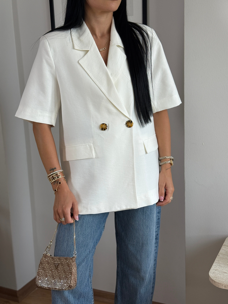BEYAZ ASTARLI KISA KOL BLAZER KETEN
