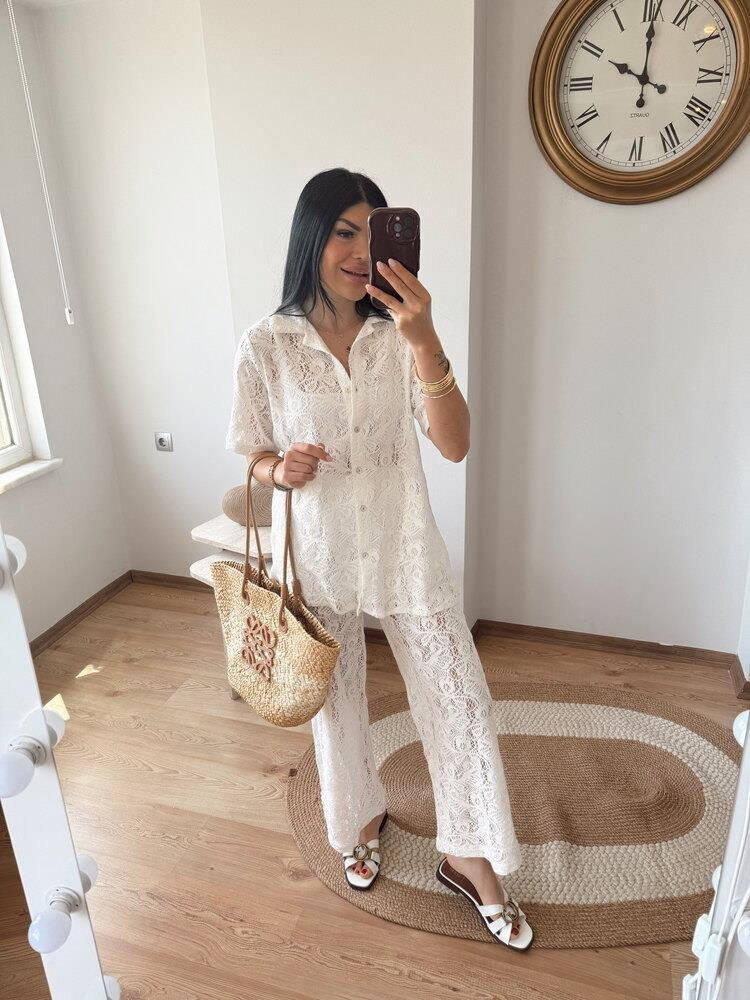 BEYAZ DANTELLİ GÖMLEK PANTOLON TAKIM