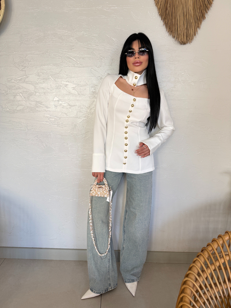 BEYAZ GOLD DÜĞMELER DETAYLI MİLLA BLUZ