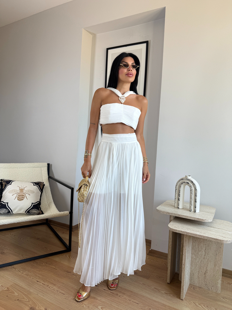 BEYAZ NCTRN CROP PANTOLON ŞİFON TAKIM