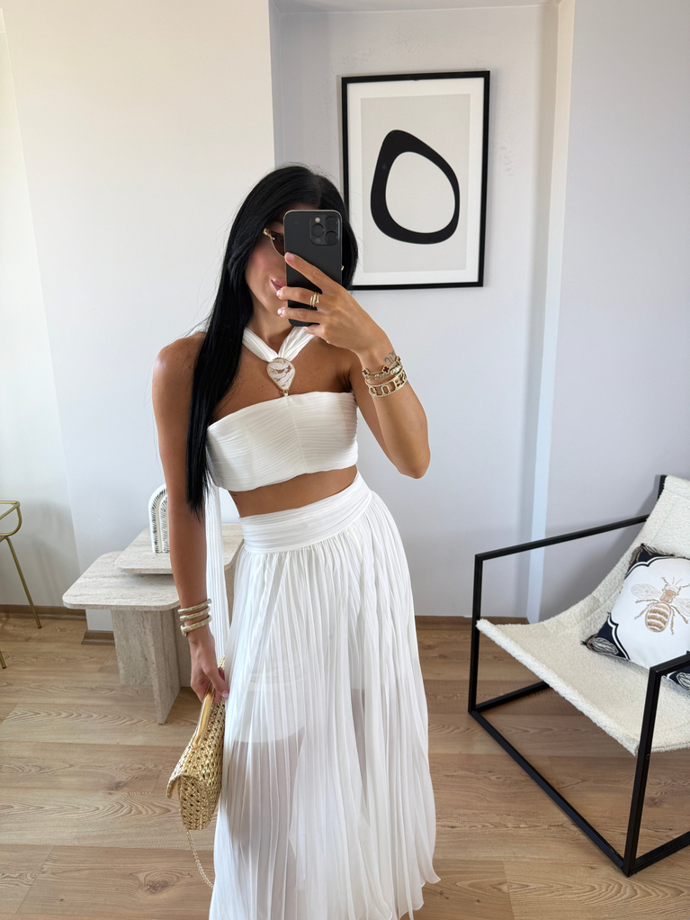 BEYAZ NCTRN CROP PANTOLON ŞİFON TAKIM