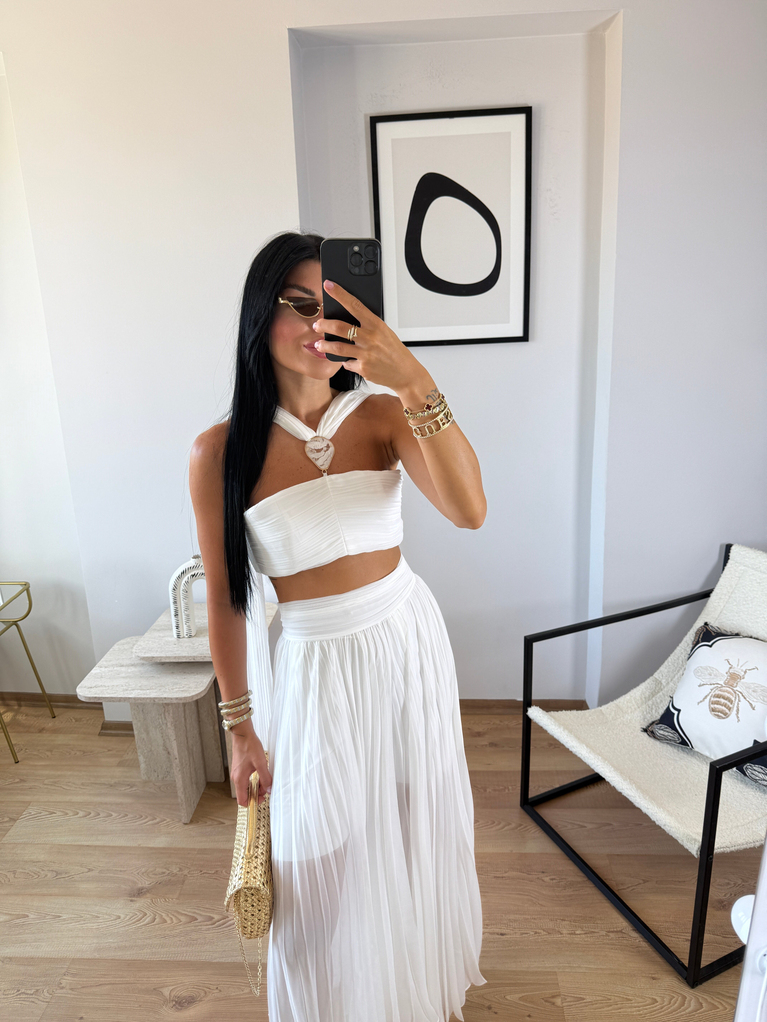 BEYAZ NCTRN CROP PANTOLON ŞİFON TAKIM