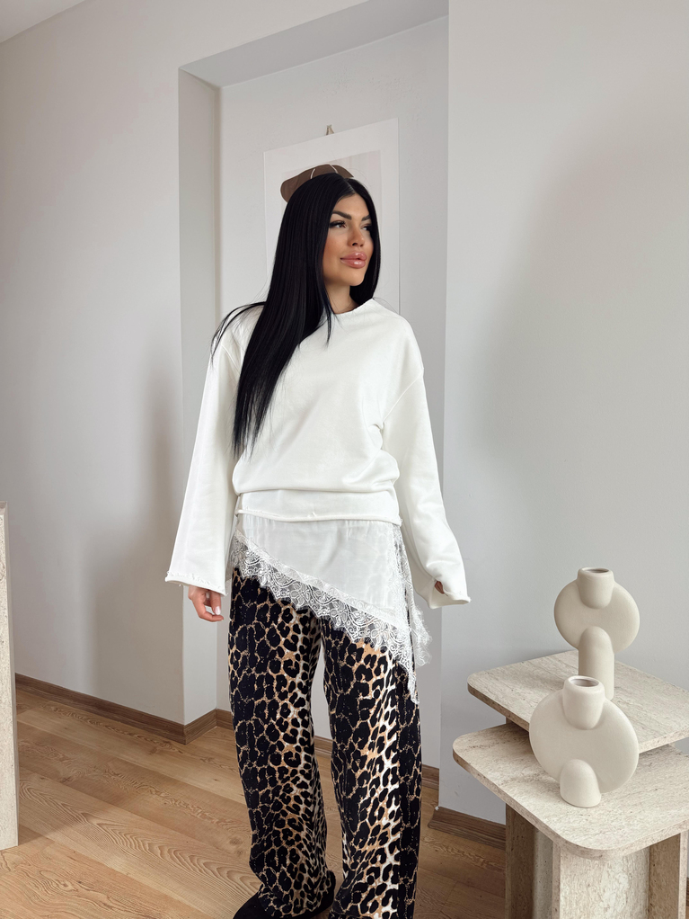 BEYAZ SATEN DANTEL DETAYLI BLUZ