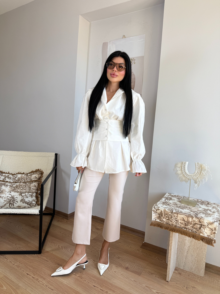 BEYAZ TASARIM (LASTİKLİ) KORSE GEÇİRME DETAYLI GÖMLEK