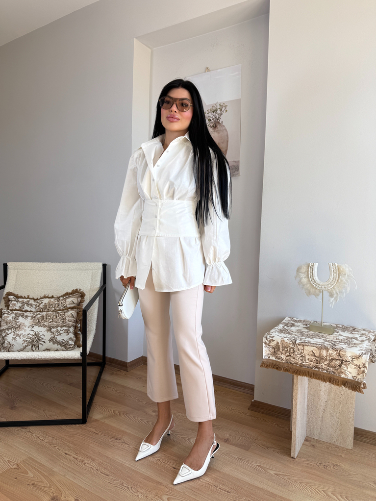 BEYAZ TASARIM (LASTİKLİ) KORSE GEÇİRME DETAYLI GÖMLEK