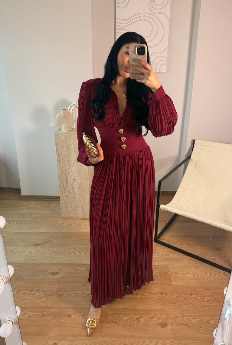 BORDO NCTRN BELDEN OTURMALI MAXİ ELBİSE