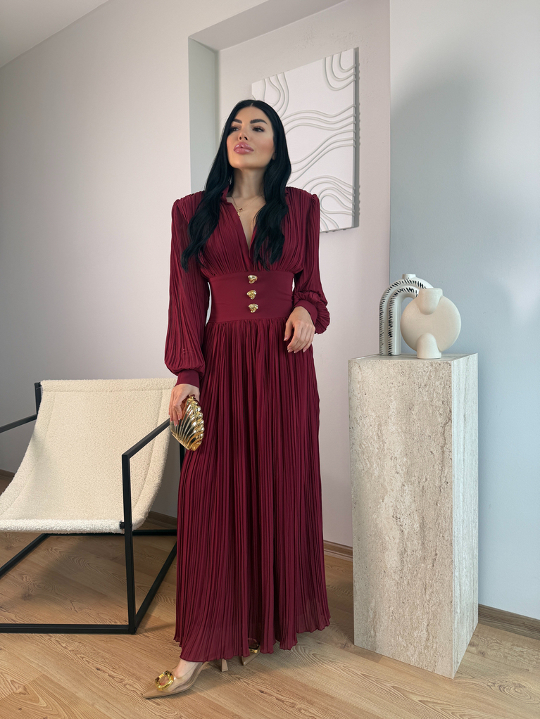 BORDO NCTRN BELDEN OTURMALI MAXİ ELBİSE