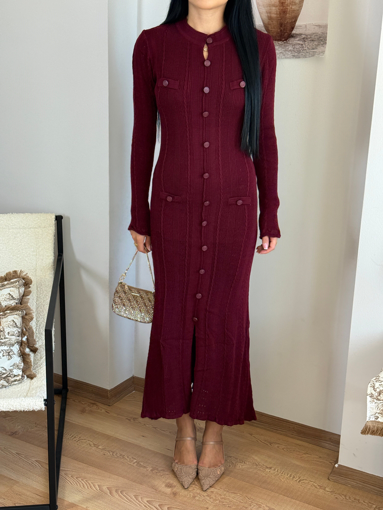 BORDO  TRİKO ELBİSE (ASTARSIZ) MARKA MUADİL