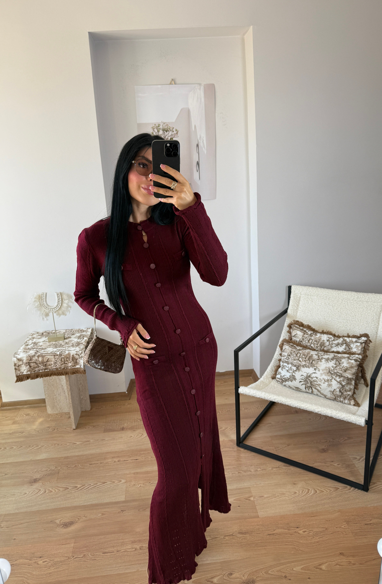 BORDO  TRİKO ELBİSE (ASTARSIZ) MARKA MUADİL