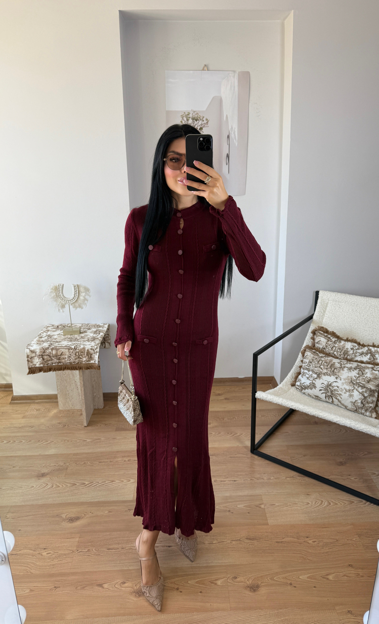 BORDO  TRİKO ELBİSE (ASTARSIZ) MARKA MUADİL