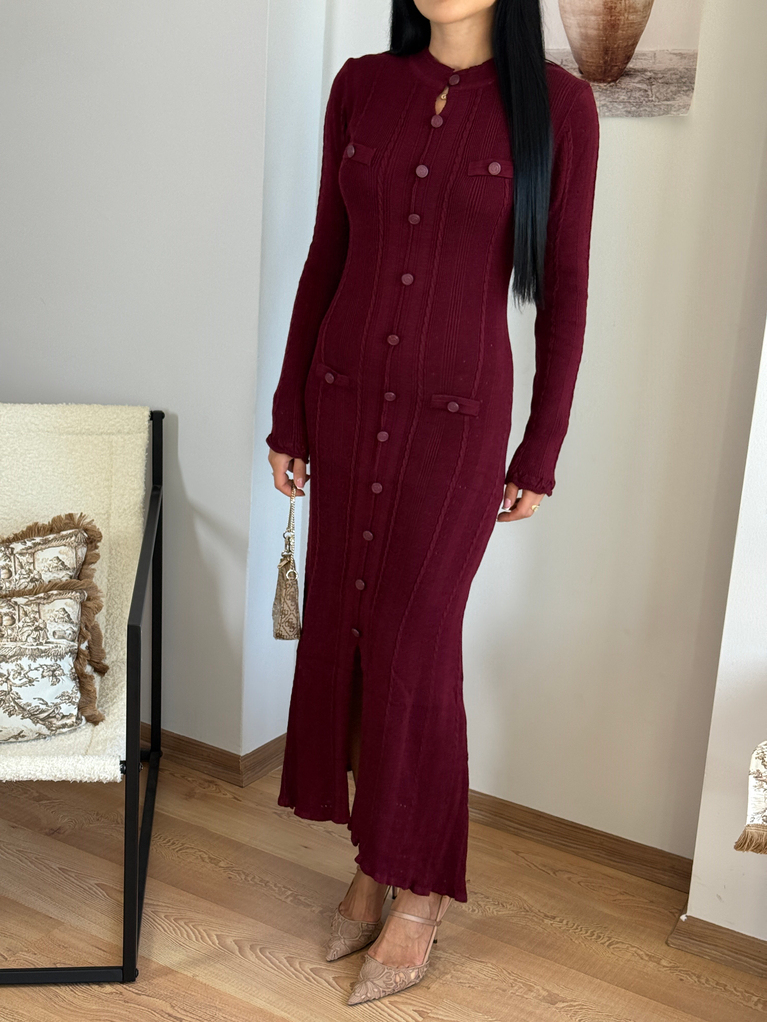 BORDO  TRİKO ELBİSE (ASTARSIZ) MARKA MUADİL